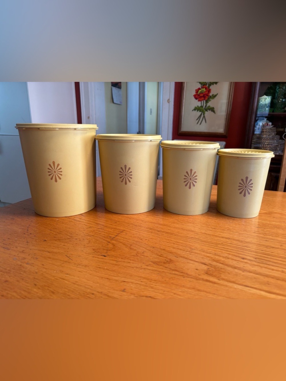 Set Of 4 Vintage Servalier Tupperware Canisters, Nesting, Harvest Gold